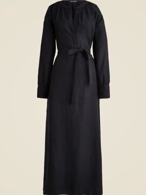 J. Crew Black Long-Sleeve Tie-Waist Maxi Dress